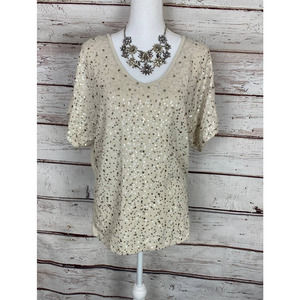 Women’s Short Sleeve Sequin Front Top M